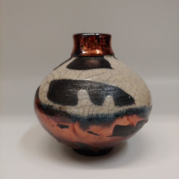 Click to view detail for #220717 Raku Copper, White Crackle and Black $22